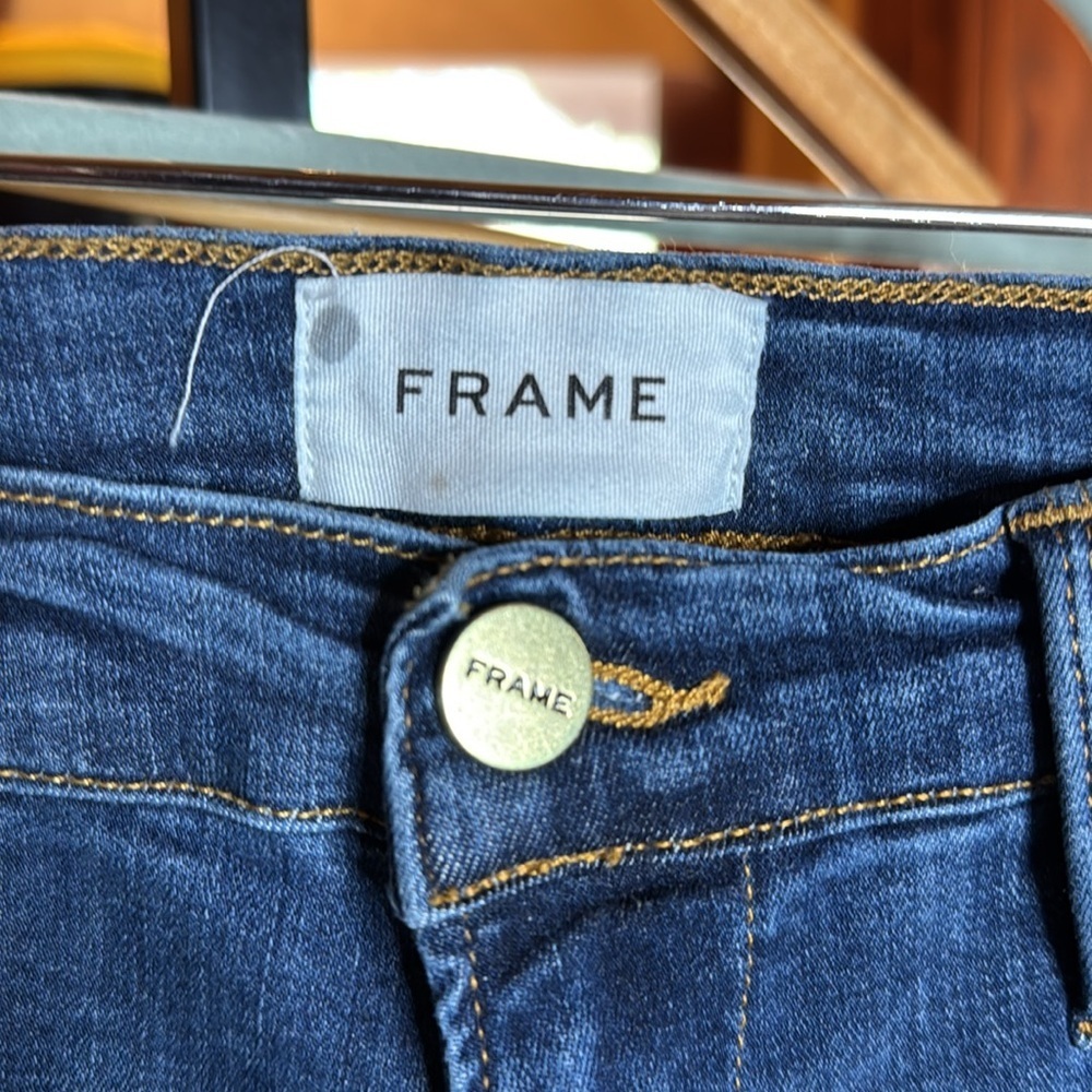 Frame Le High Skinny Jeans Sulham Blue Raw Hem Ankle High Rise Size 27 - Picture 8 of 16